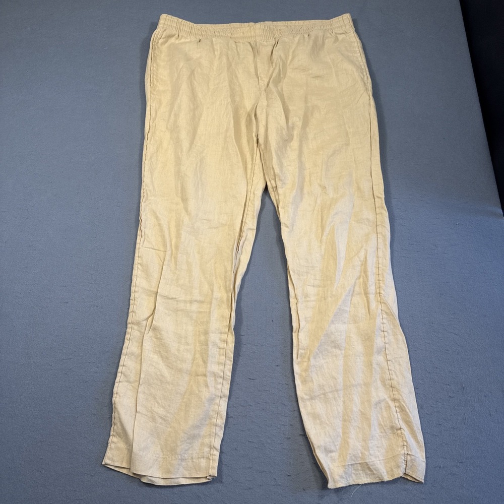 H&M YELLOWISH MENS XL -38 Linen Casual Pants Straight Drawstring Slash